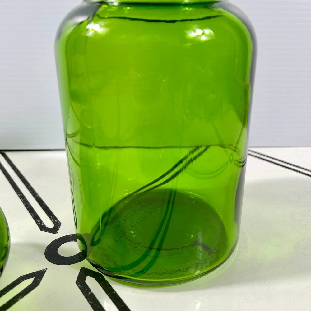 Vintage Belgium‎ Green Glass Apothecary Jar Bubble Lid Canister ~8.5-9